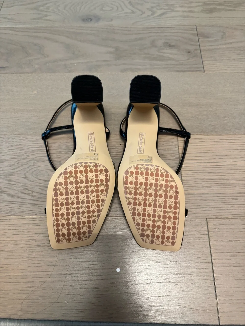 Charles David Black Patent Block Heel Slingback Sandals with Clear Strap - Picture 3 of 3